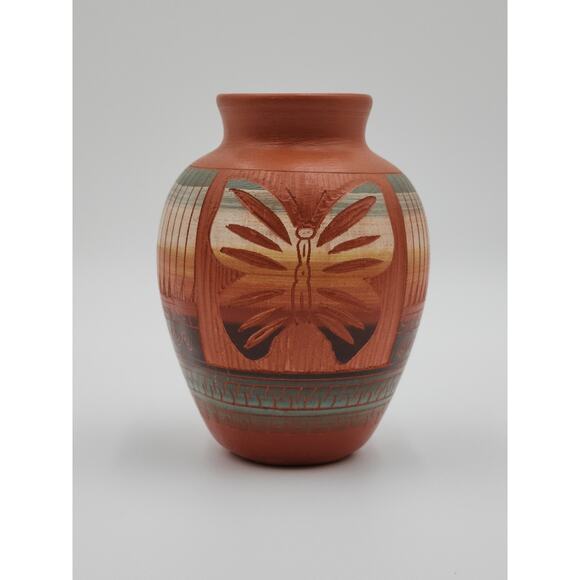 VTG Navajo Pottery Vase Southwest Style Hand Painted 6" Brown Terracotta Clay - Picture 1 of 5